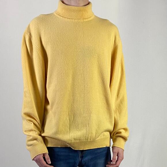 Vintage Brooks Brothers Yellow Gold Pullover Turtleneck Cashmere Sweater Large - Picture 9 of 10